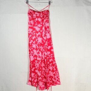 ASTR The Label NEW Red Pink Floral Print Maxi Dress Lace Up Spaghetti Strap L